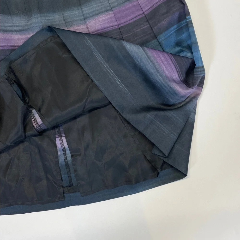 LOFT Petites Pleated Skirt A Line Striped Blue Purple Black Mid Length Size 4P